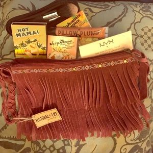 Natural life burgundy clutch make up bag